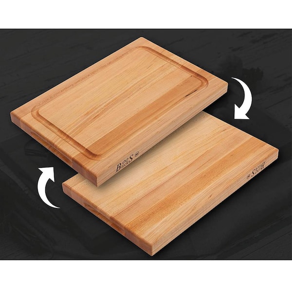 Large Wooden Acacia Pro Cutting Board, 18 x 12 x 1 cutting board, with  deep juice grooves, metal handle, reversible wooden cutting boards for