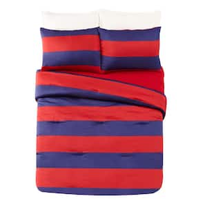 Lavelle Red/Blue Stripe Microfiber Full/Queen 3-Piece Comforter Set