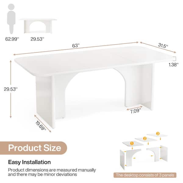 Halseey 63 in. Rectangular White Wood Computer Desk Modern Executive Desk Large Writing Table for Home Office