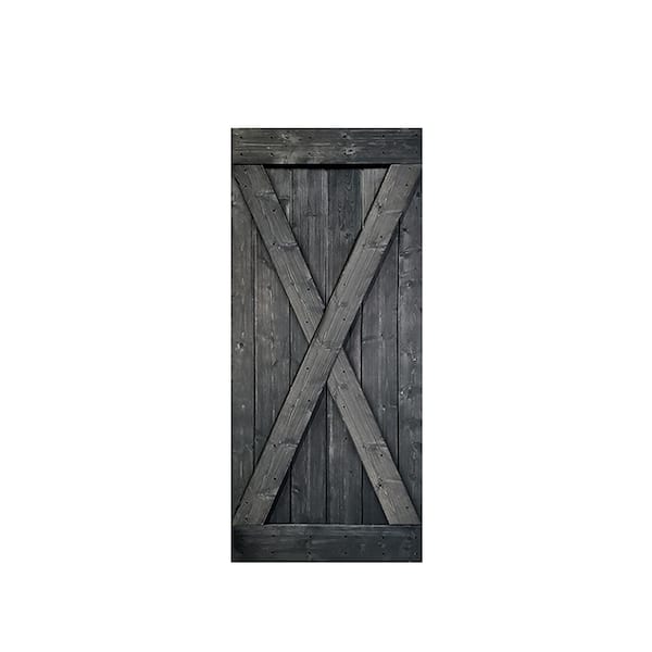 CALHOME X Series 38 in. x 84 in. Pre Assembled Metallic Gray Knotty Pine Wood Interior Sliding Barn Door Slab