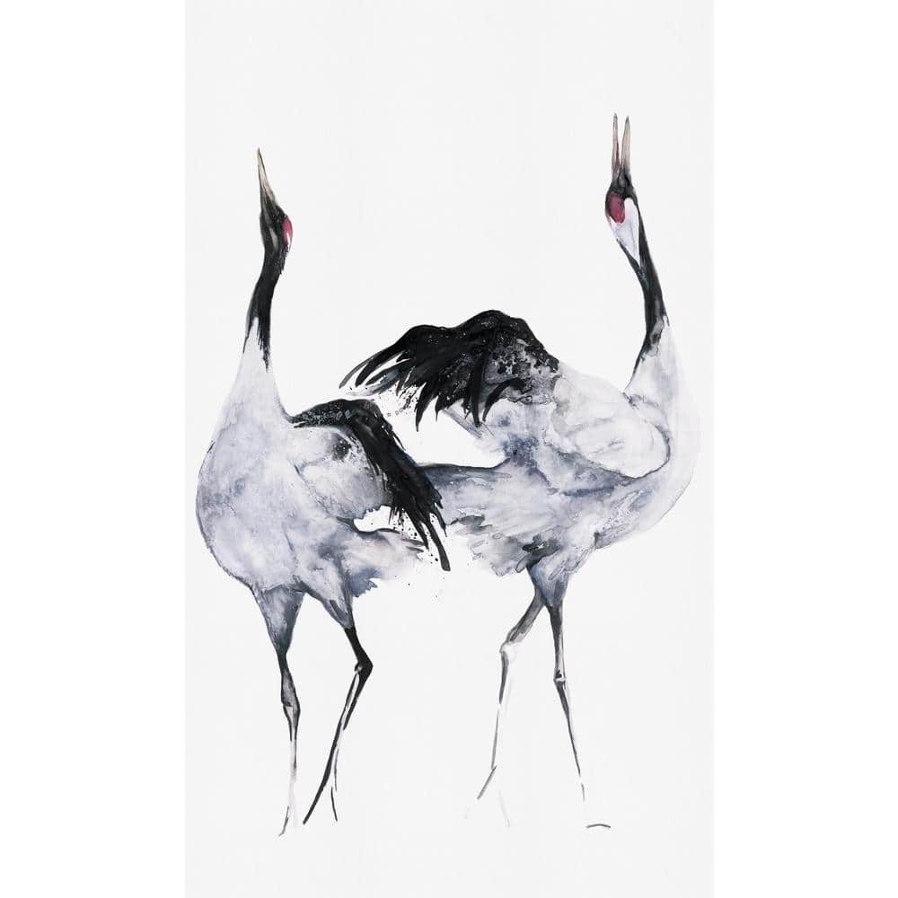 Kumano Collection White/Black Two Painted Crane 3-Panel Wall Mural 8.8 ft. 