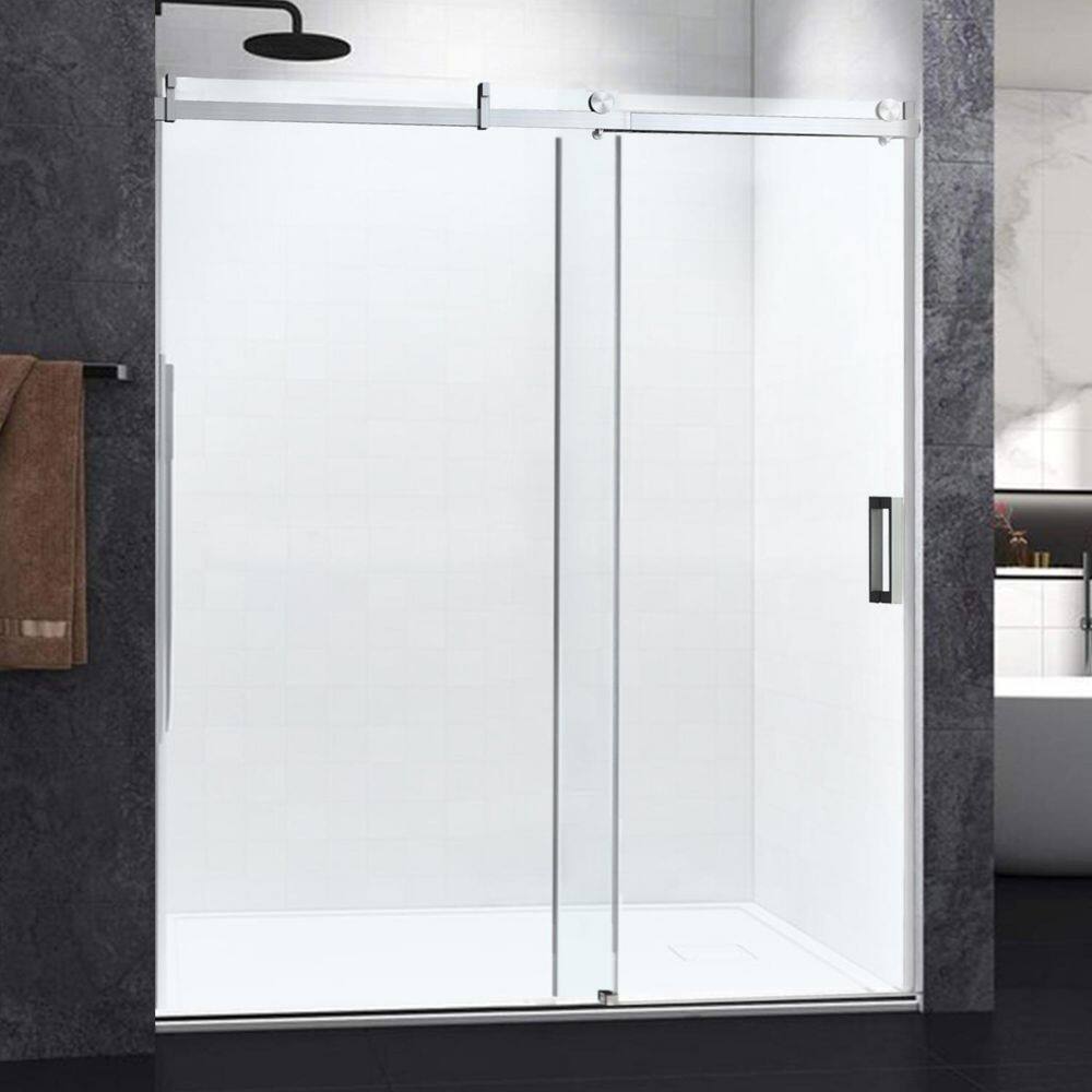 ANGELES HOME 60 in. W x 76 in. H Trackless Frameless Soft Close Single