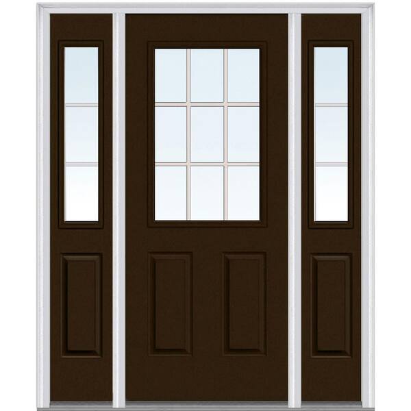 Milliken Millwork 64 in. x 80 in. Classic Clear Glass GBG 1/2 Lite Painted Builder's Choice Steel Prehung Front Door with Sidelites