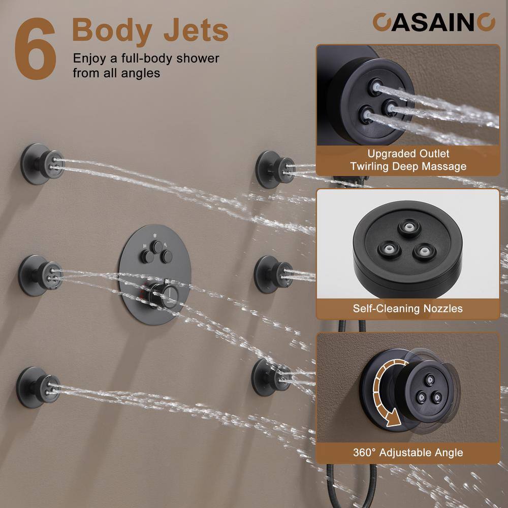 Matte Black Stainless Steel Thermostatic Rain Shower System with Handheld