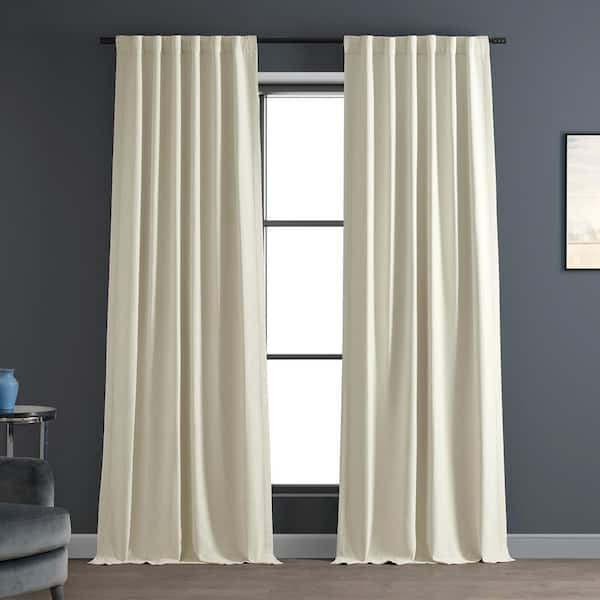 Exclusive Fabrics & Furnishings Oat Cream Textured Bellino Room Darkening Curtain - 50 in. W x 96 in. L Rod Pocket with Back Tab Single Curtain Panel