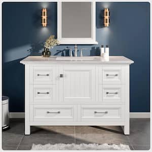 Britney 42 in. W x 22 in. D x 34 in. H Freestanding Single Sink Bath Vanity in White with White Carrara Marble Top