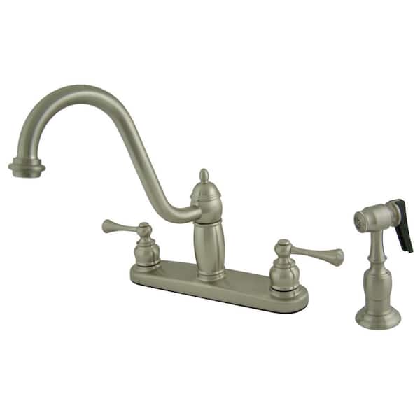 Kingston Brass Heritage 2-Handle Standard Kitchen Faucet with Side Sprayer in Brushed Nickel
