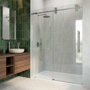 Elan 56 to 60 in. W x 74 in. H Frameless Sliding Shower Door in Chrome with 3/8 in. Clear Tempered Glass and Reversible