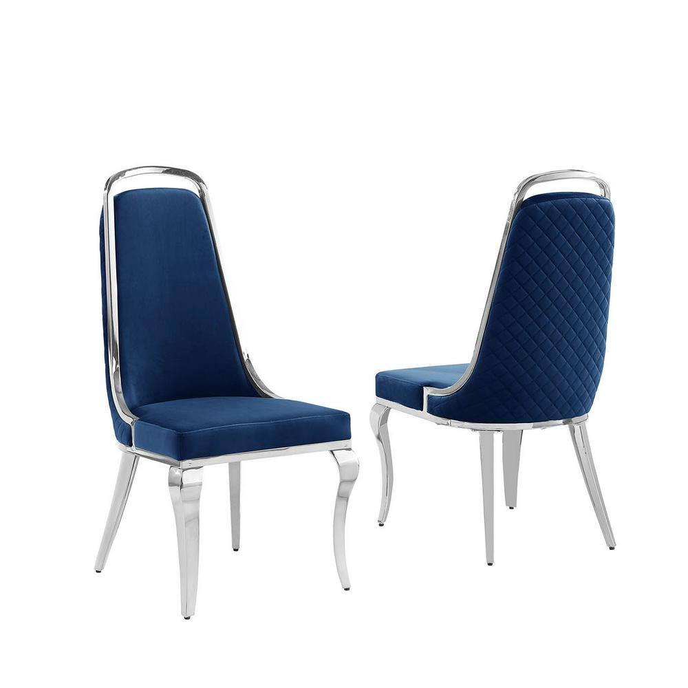 Best Quality Furniture Ricky's Navy Blue Velvet Fabric Dining Chairs
