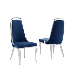 Ricky's Navy Blue Velvet Fabric Dining Chairs Set of 2