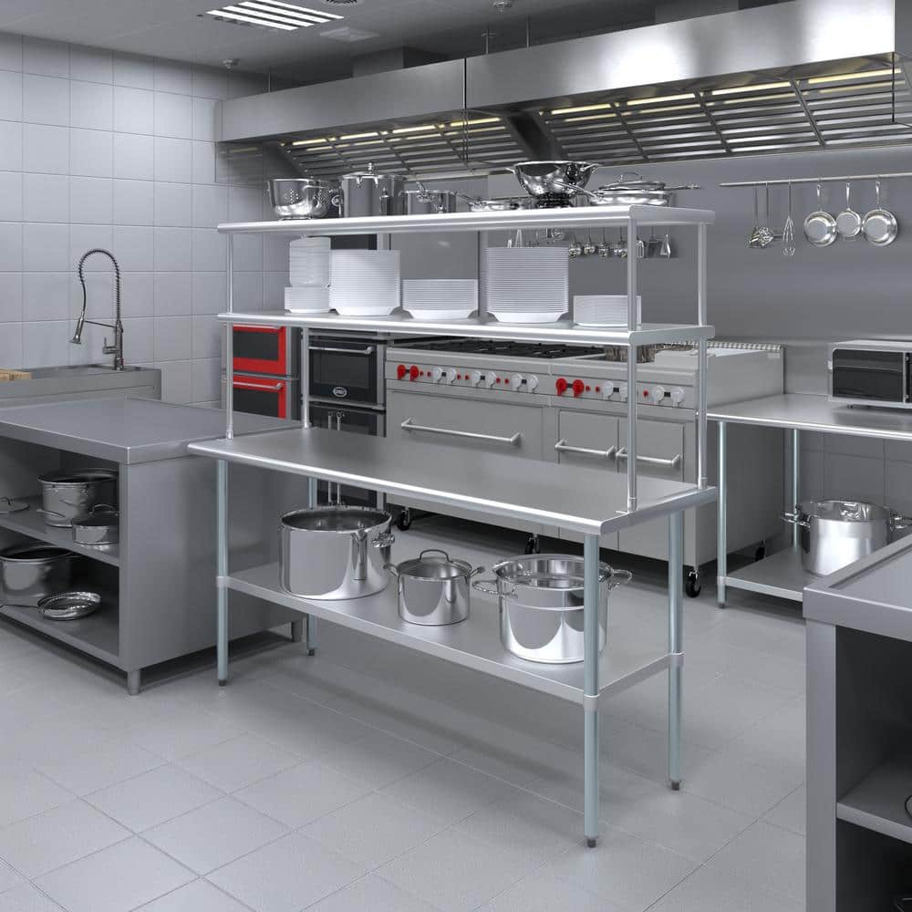72" Stainless Steel Double-Tier Overshelf for Work Table