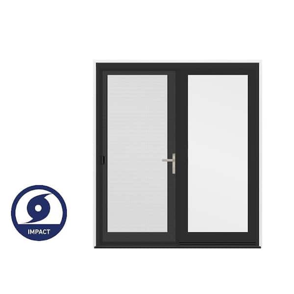 72 in. x80 in. F4500 Left-Hand/Inswing Black/White Fiberglass French Patio Door w/Impact Glass, Nickel Handle and Screen
