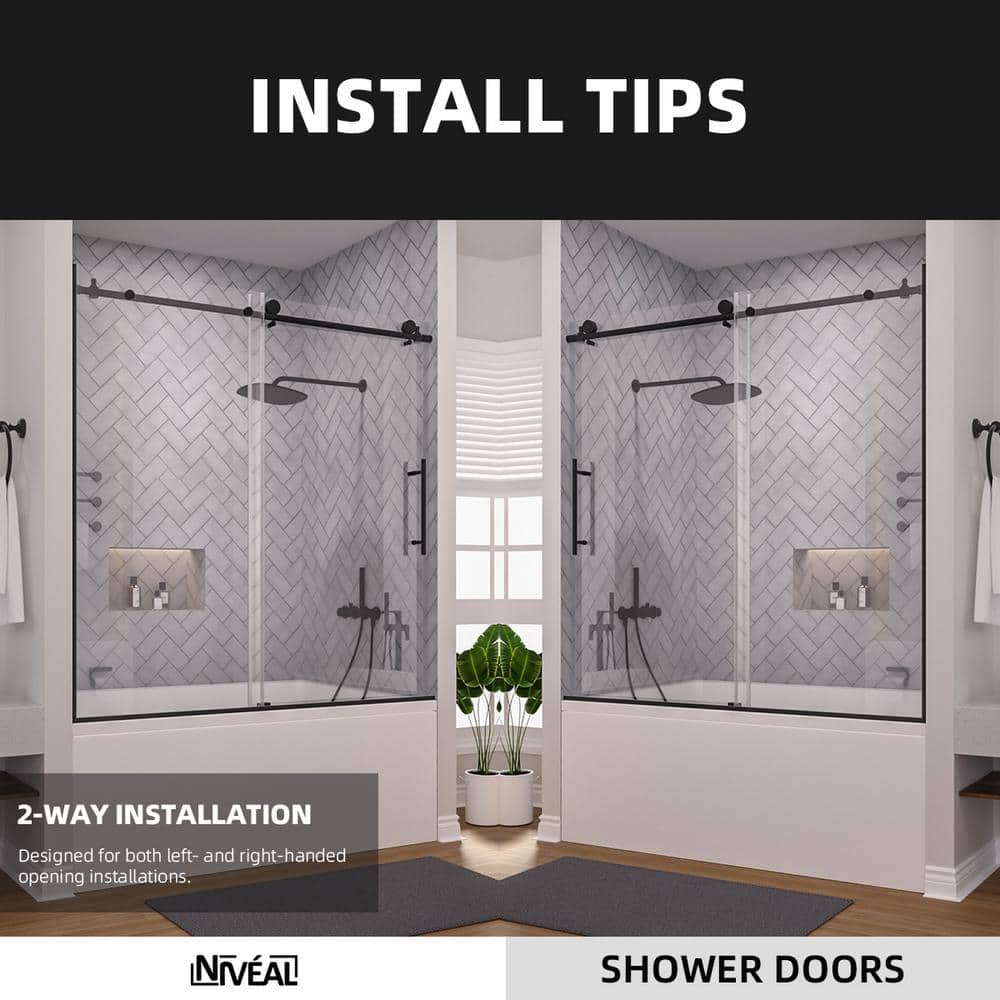 60'' Matte Black Semi-Frameless Sliding Tub Door with Clear Glass