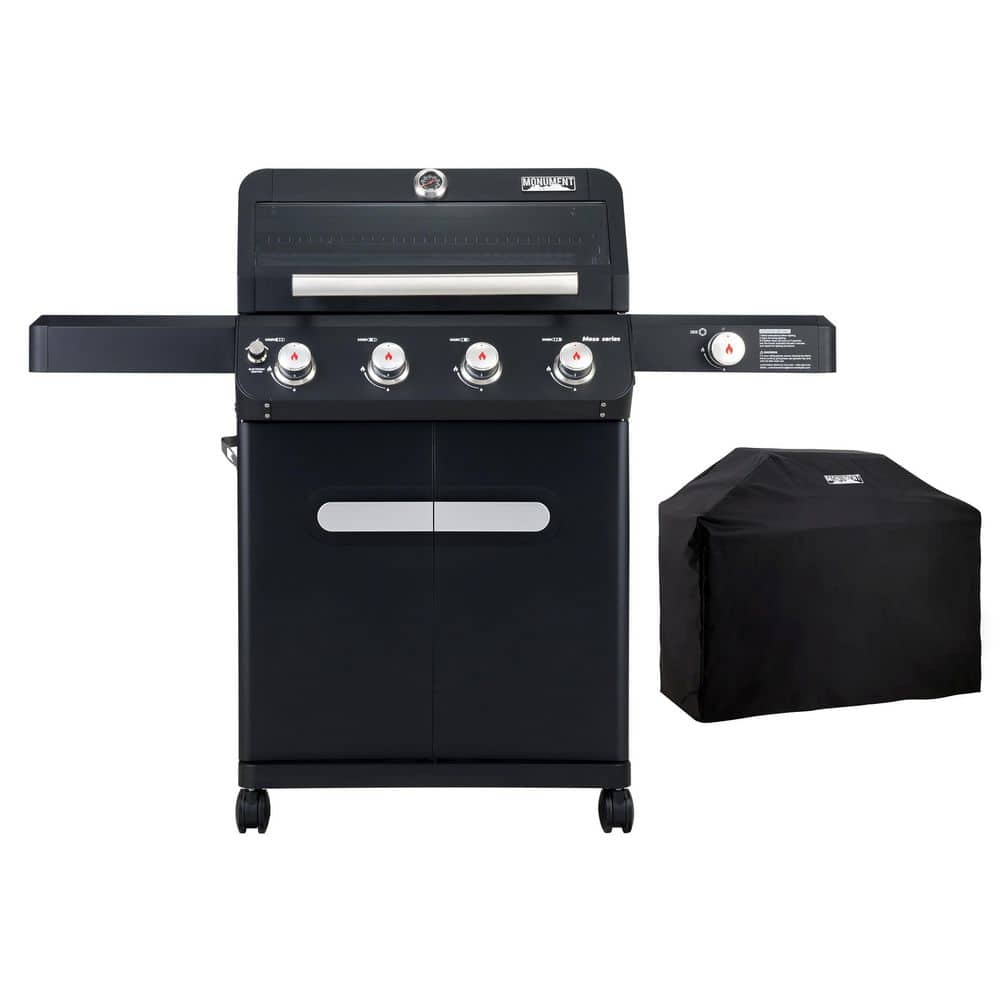 Mesa 4-Burner Propane Gas Grill in Black with Clear View Lid, Side Burner, LED Controls, and Grill Cover