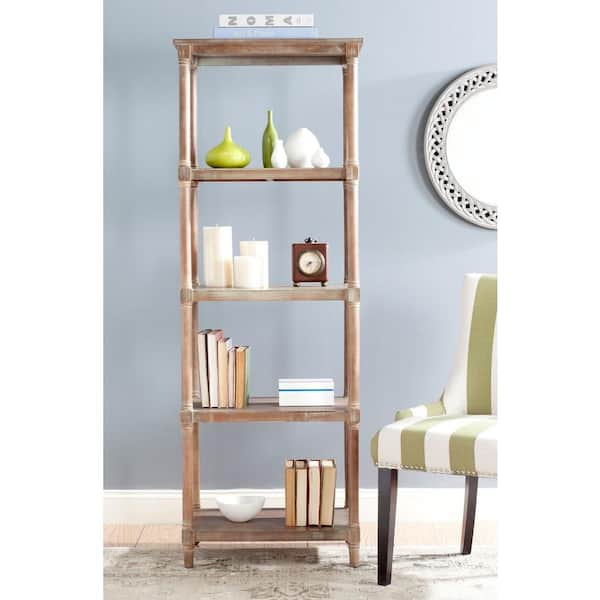 SAFAVIEH Odessa 66.9 in. Brown/Off-White Wood 4-shelf Bookcase