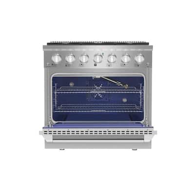 36 in. 5.2 cu. ft. Single Oven Gas Range with 6 Sealed Ultra High-Low Burners in Stainless Steel