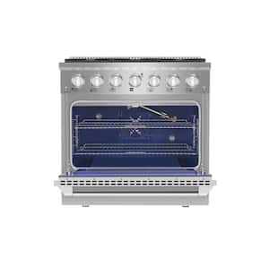 36 in. 5.2 cu. ft. Single Oven Slide-In with 6 Burners Gas Range in Stainless Steel
