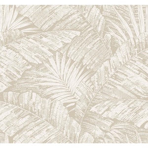 Palm Cove Toile White and Taupe Wallpaper Roll