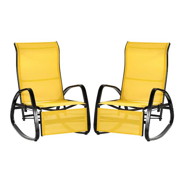 JAYDEN CREATION Bhrhut Metal Patio Yellow Adjustable Rocking Reclinerfor Beach Yard Outdoor Pool Sunbathing (Set of 2)