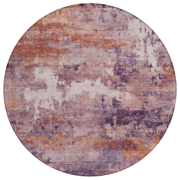 Chantille Machine Washable Indoor/Outdoor Abstract ACN2810 Plum 8 ft. x 8 ft. Round Rug