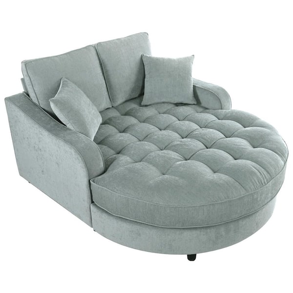 Misty Green Chenille Rolled Arm Chaise Lounge