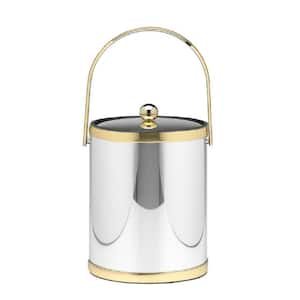 Mylar 5 Qt. Polished Chrome and Brass Ice Bucket with Track Handle and Metal Lid