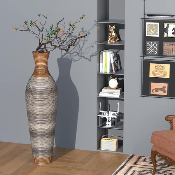 Unbranded 39 in. Tall Classic Neat Brown PVC Freestanding Floor Vase with Artificial Rattan for Living Room, Entryway, Bedroom