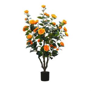 1 Pack 3. 3FT Artificial Camellia Tree in Pot, Orange