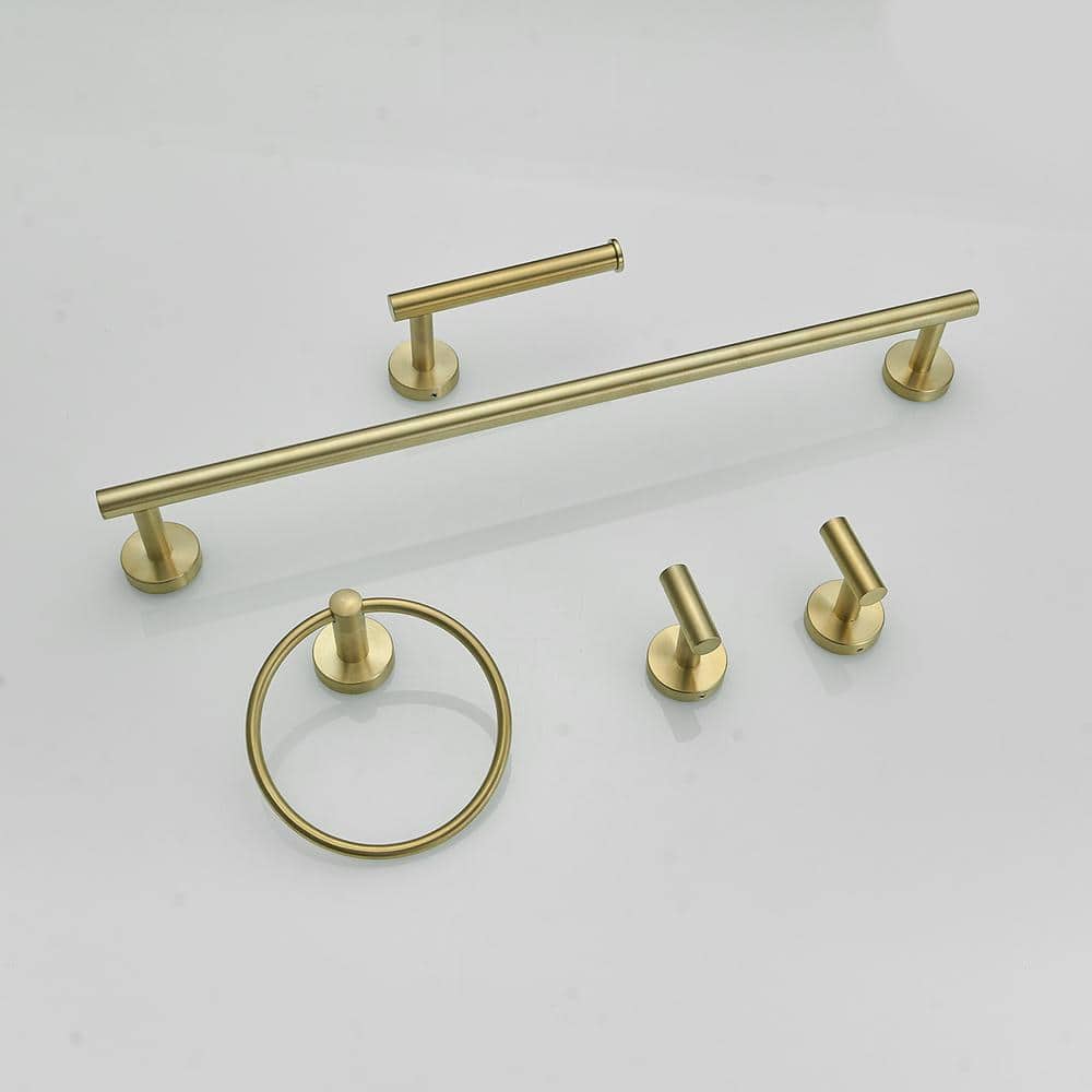 Brushed Gold 5-Piece Stainless Steel Bathroom Hardware Set