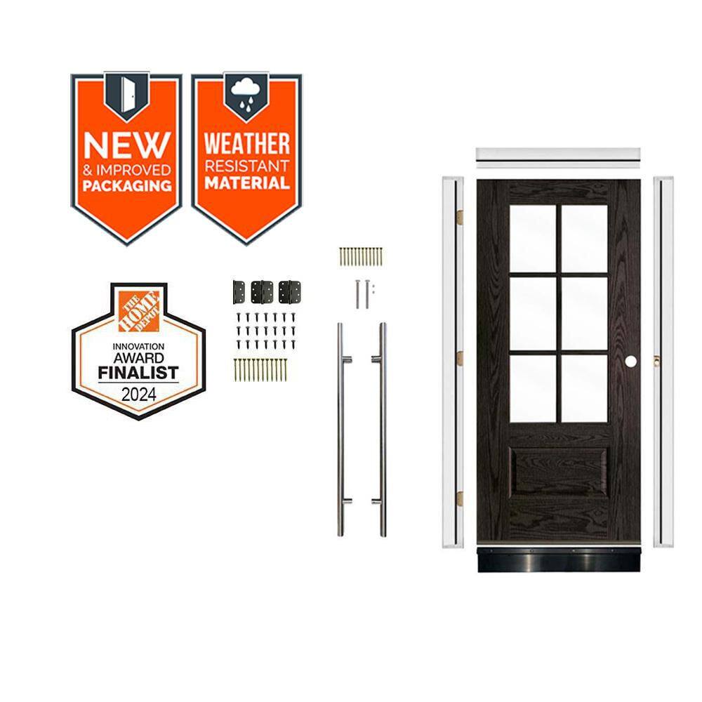 DIY Faux Pivot 36 x 79 in. 6-Lite Left-Hand Clear Glass Baby Grand Stain Fiberglass Front Door Kit w/Quick Assemble Jamb price history on PriceWatchPro