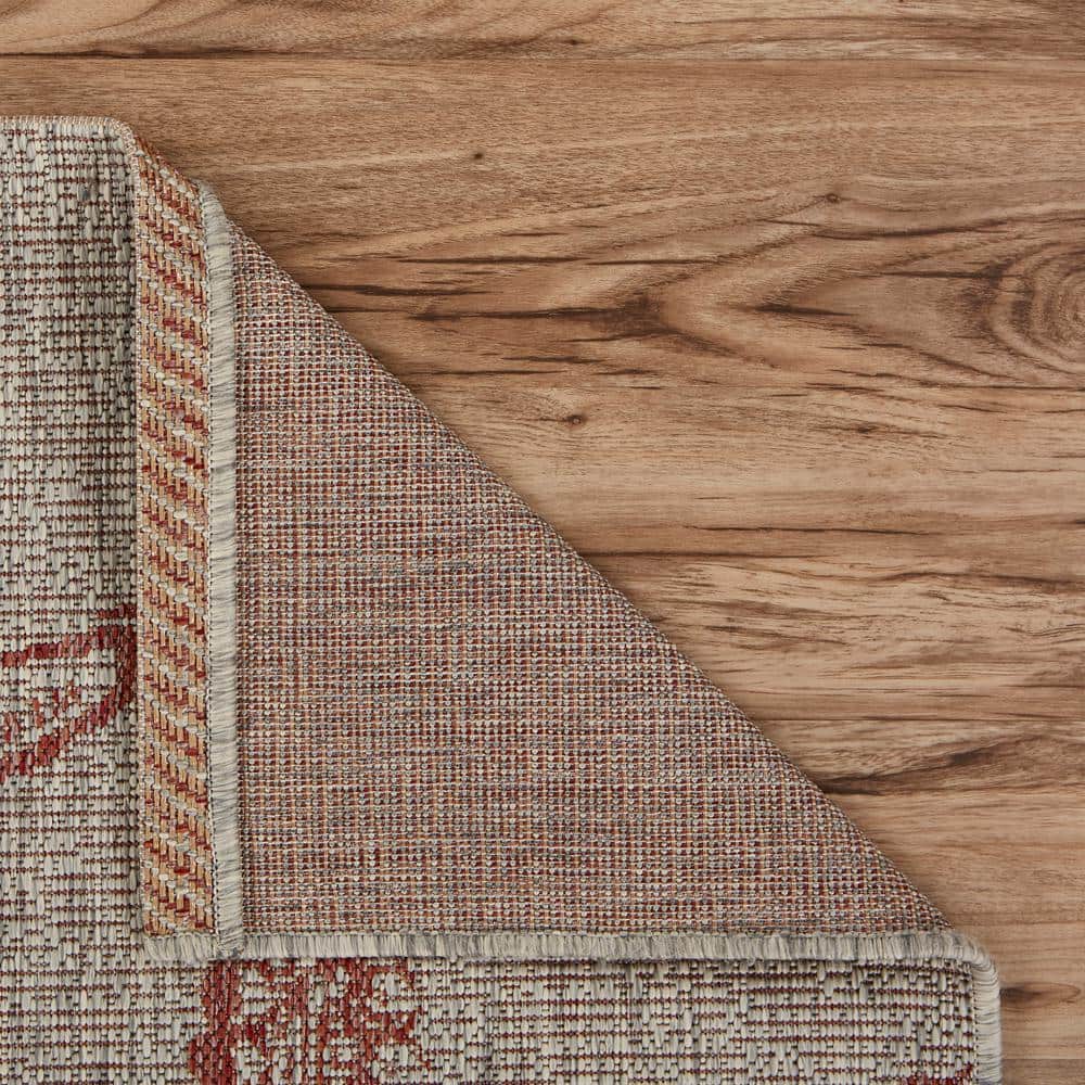 Coastal Charm Coral & Beige Synthetic Indoor/Outdoor Area Rug, 7'9" x 9'5"