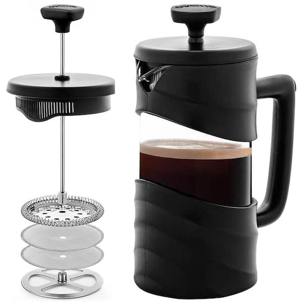 1.5 Cup Black French Press Coffee Maker with 4-Level Mesh Filter