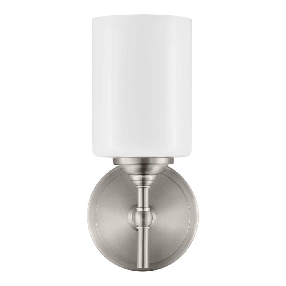 Home Decorators Collection Ayelen 1-Light Brushed Nickel Opal White Glass  Indoor Wall Sconce, Modern Wall Light 39342-HBW - The Home Depot
