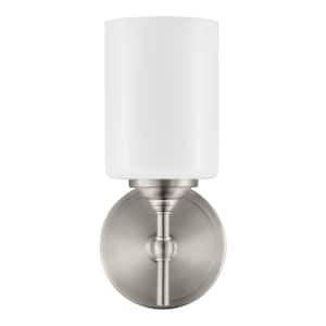 Ayelen 1-Light Brushed Nickel Opal White Glass Indoor Wall Sconce, Modern Wall Light