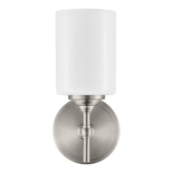 Home Decorators Collection Ayelen 1-Light Brushed Nickel Opal White Glass Indoor Wall Sconce, Modern Wall Light