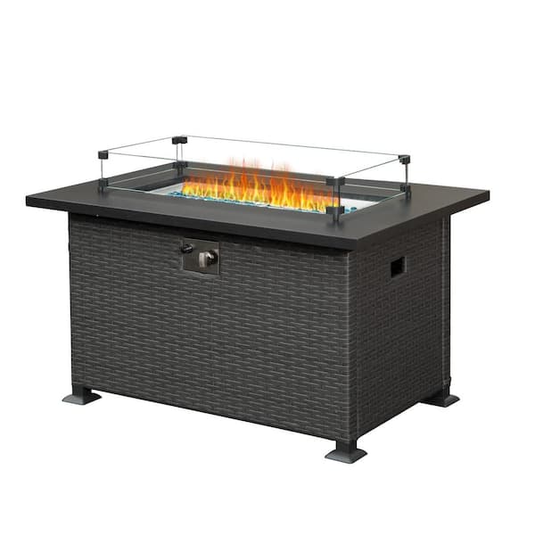 43.3 in. Dark Gray Metal Propane Fire Pits Table Outdoor Wicker Fire