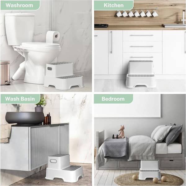 KIWDZFU 1 ft. Reach 2-Step Stools for Kids No-Slip Bathroom Sink