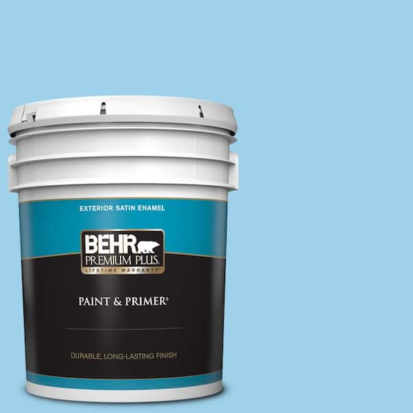 BEHR PREMIUM PLUS 5 gal. #P500-3 Spa Blue Satin Enamel Exterior Paint & Primer