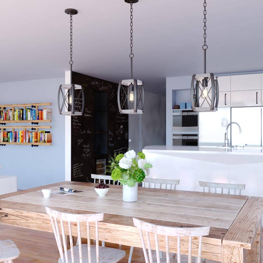 Textured Black and White Ash Farmhouse Mini Pendant Light