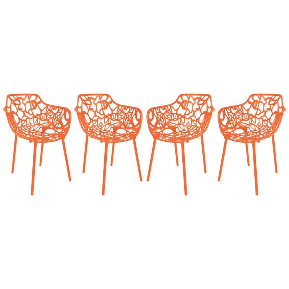 Devon Orange Aluminum Flower Design Dining Armchair Set