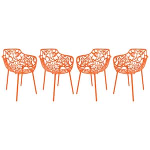 Devon Modern Outdoor Patio Orange Stackable Aluminum Outdoor Dining Chair (Set of 2)