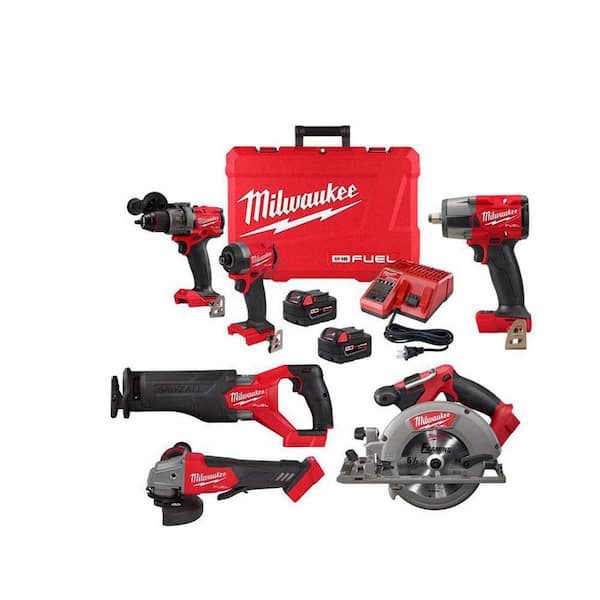Milwaukee M18 FUEL 18-Volt Lithium Ion Brushless Cordless Combo Kit 6-Tool with Two 5.0 Ah Batteries, 1 Charger 1-Tool Bag