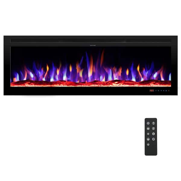 Delandgrand 48 in. Electric Fireplace Insert with 4 Pureand 3 Blended Flames, 5-Speeds, Wall/Recessed, Remote, Crystal Log Effects