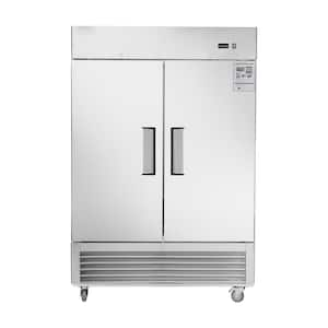 54 in. 42.2 Cu. ft. Commercial Freezer 2 Solid Door Upright Fan Cooling Freezer with Auto-Defrost in Stainless Steel