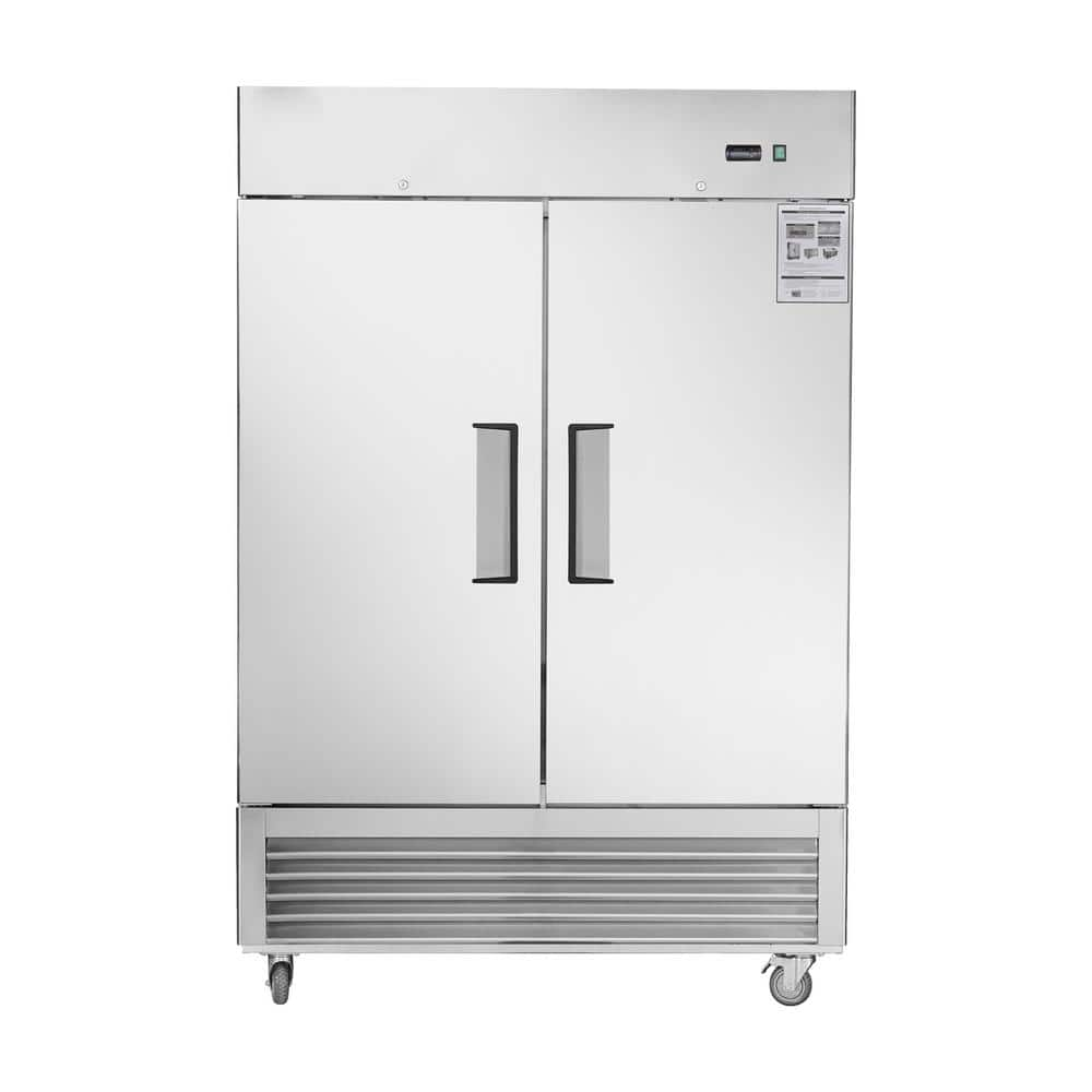 SOZT 54 in. 42.2 cu. ft. Commercial Refrigerator Upright Fan Cooling Refrigerator with 2-Door Auto-Defrost in Stainless Steel