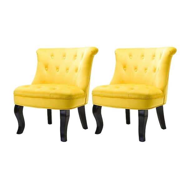 JAYDEN CREATION Jane Modern Yellow Velvet Tufted Accent Armless Side Chair (Set of 2)