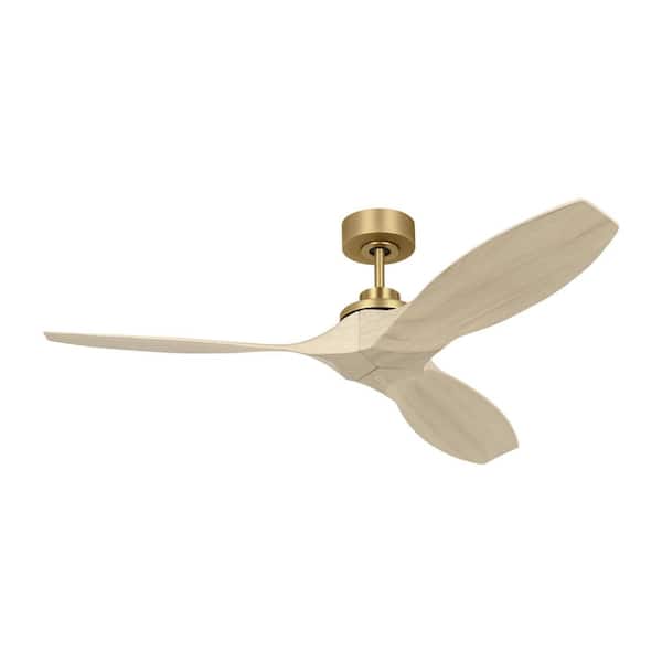 Generation Lighting Collins 52 in. Smart Home Indoor/Outdoor Burnished Brass Ceiling Fan with Washed White Oak Blades, DC Motor and Remote