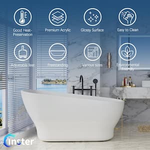 59 in. Acrylic Oval Shaped Freestanding Flatbottom Top Sloping Design Non-Whirlpool Soaking Bathtub in White