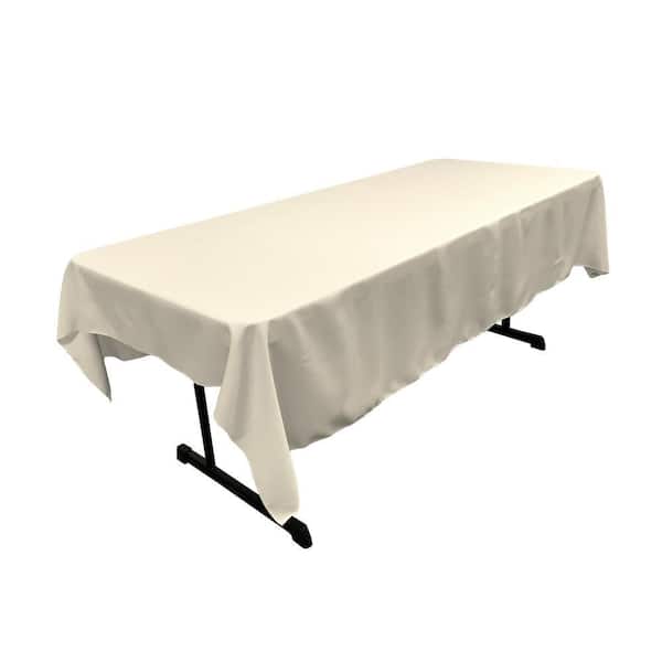 60 in. x 84 in. Ivory Polyester Poplin Rectangular Tablecloth