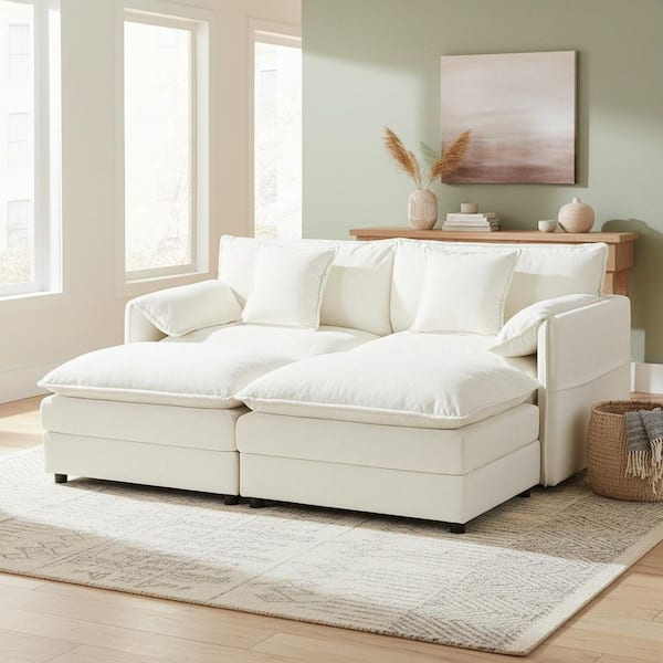 GIOI 75.6 in. W Pillow Top Arm Chenille 4-Seat Modular Sofa with Deep Cushions and Reversible Layout in Cream Beige
